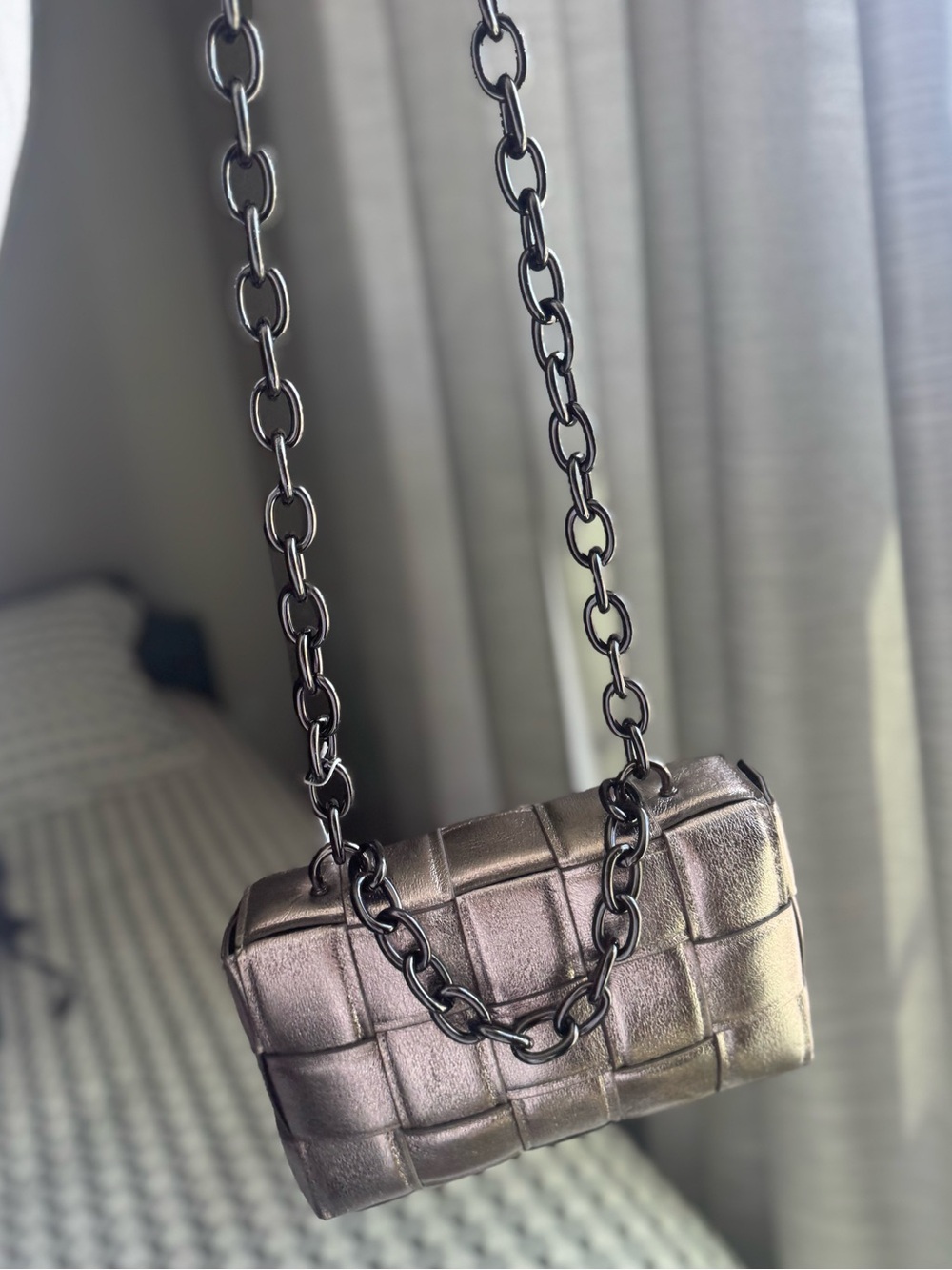 Urban Expressions Metallic Bronze Woven Crossbody with Chain Strap